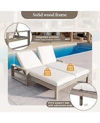 Asagikoiai Acacia Wood Patio Double Lounge Chair with Cushions, Adjustable Reclining Sunbed