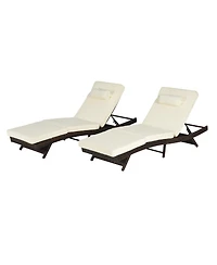 Asagikoiai Set of 2 Wicker Outdoor Chaise Lounge Chair with Cushions, Adjustable Patio Lounger