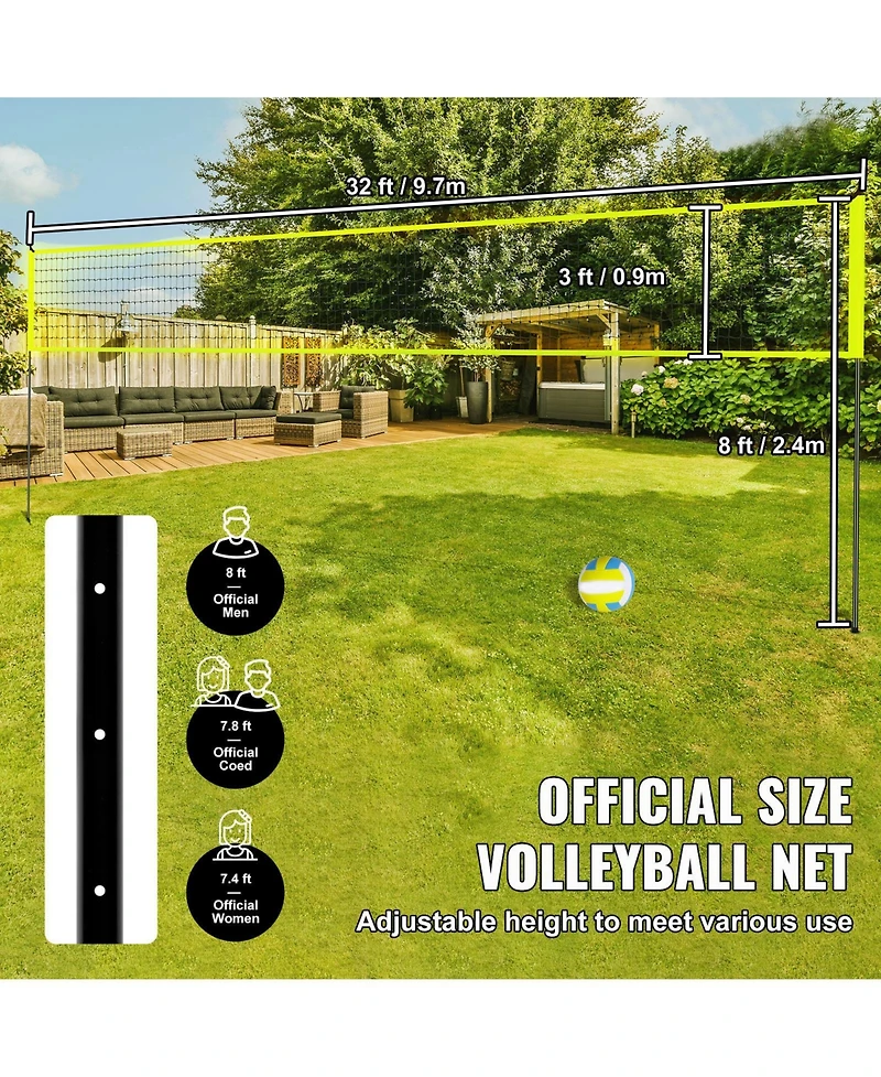Portable Volleyball Net System with Adjustable Steel Poles and Ball