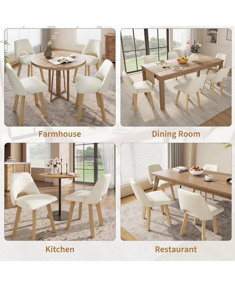 homfan Set of 6 Pu Leather Dining Chairs – Wood Frame, Scratch-Resistant Padded Seat, Armless for Kitchen and Dining Room