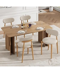 homfan Wooden Dining Chairs Set of 4,Modern Fabric Upholstered Kitchen Chairs with Wood Legs, Farmhouse Side Chairs for Dining Room Kitchen Vanity