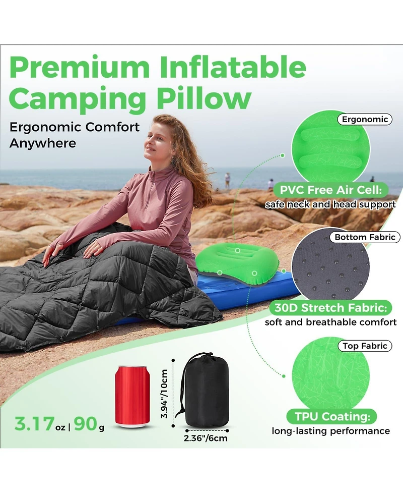 Piscifun Ultralight 90g Inflatable Camping Pillow Ergonomic Support Waterproof Leak Proof Portable Travel