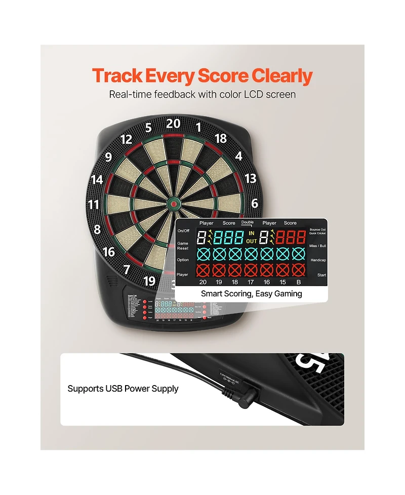 Sevorley Electronic Dart Board with 43 Games, Lcd Scoring and 6 Soft-Tip Darts