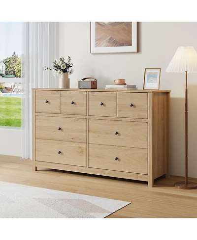 homfan Modern 8 Drawer Bedside Table, Spacious Wooden Storage Chest for Bedroom or Home Office, Elegant Design, Large Capacity