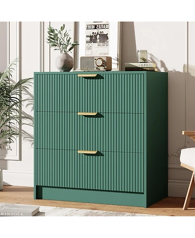 homfan 30" Tall 3 Drawer Fluted Chest with Metal Handles, Modern Multi-Function Organizer for Bedroom, Living Room, Entryway, Hallway