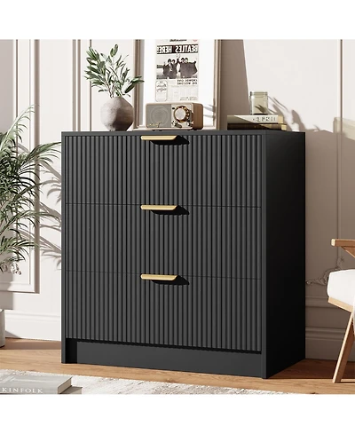 homfan 30" Tall 3 Drawer Fluted Chest with Metal Handles, Modern Multi-Function Organizer for Bedroom, Living Room, Entryway, Hallway