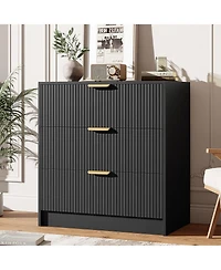 homfan 30" Tall 3 Drawer Fluted Chest with Metal Handles, Modern Multi-Function Organizer for Bedroom, Living Room, Entryway, Hallway