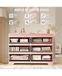 homfan Modern Wide Wooden 6 Drawer Double Dresser, Deep Storage Chest, Anti-Tip, Elegant Organizer for Bedroom, Girls, Nursery, Entryway