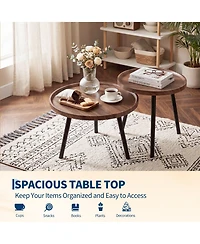 homfan Round Nesting Coffee Table Set of 2, Wood and Metal, Raised-Edge Accent Table