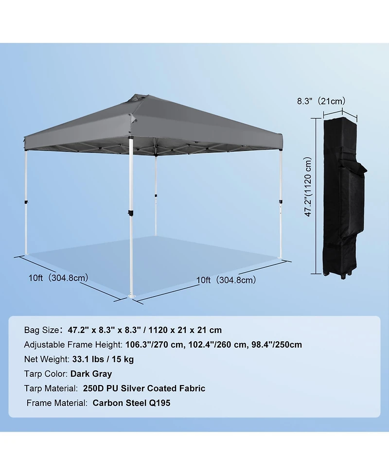 Sevorley Pop Up Canopy Tent, 10 x 10 feet, Waterproof Instant Gazebo with Roller Bag and 4 Sandbags