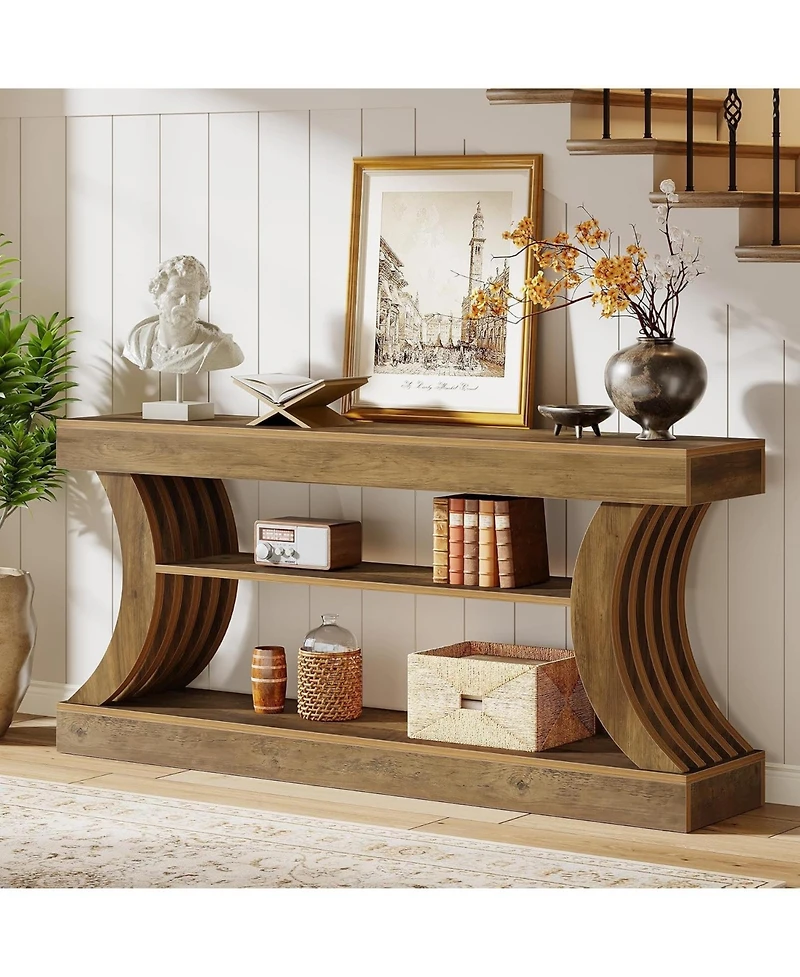 Tribesigns 70.9" Long Farmhouse Entryway Console Table: 3-tier wooden couch table with storage.For entry, hallway,foyer,living room.