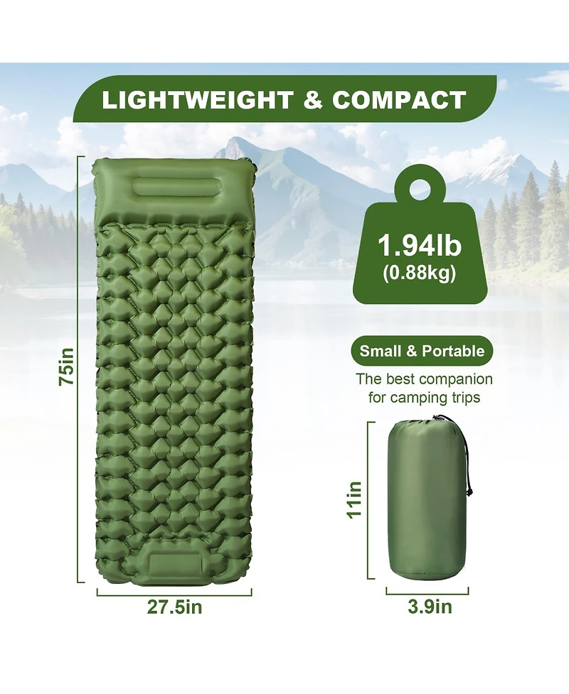 Piscifun Ultralight Camping Sleeping Pad With Built Foot Pump 4 Inch Thick Inflatable Mattress For Hiking Travel