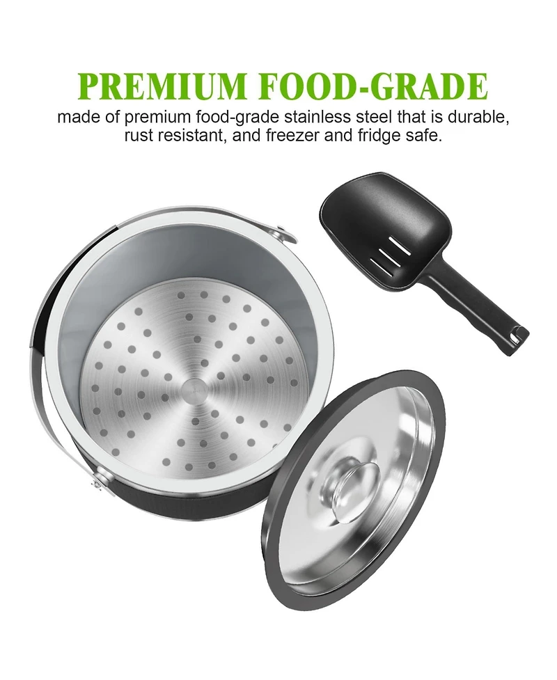 Piscifun Double Wall Stainless Steel Insulated Ice Bucket with Lid and Scoop Leather Design