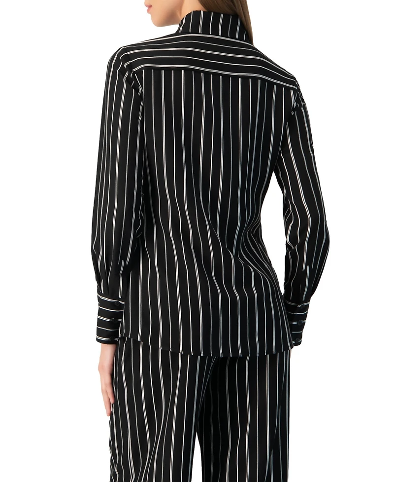 Ivonne Women's Pinstripe Fitted Long-Sleeve Button-Front Shirt