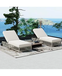 Asagikoiai Outdoor Lounge Chair, 5-Position Rattan Patio Chaise with Wheels and Cushion