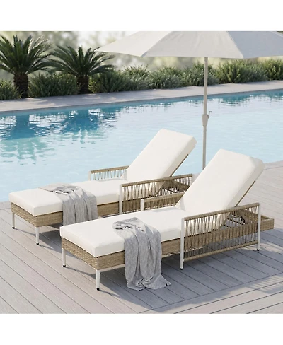 Asagikoiai Set of 2 Outdoor Pe Rattan Chaise Lounge, 6-Position Adjustable Patio Wicker Recliner