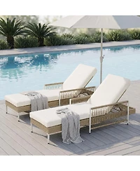 Asagikoiai Set of 2 Outdoor Pe Rattan Chaise Lounge, 6-Position Adjustable Patio Wicker Recliner