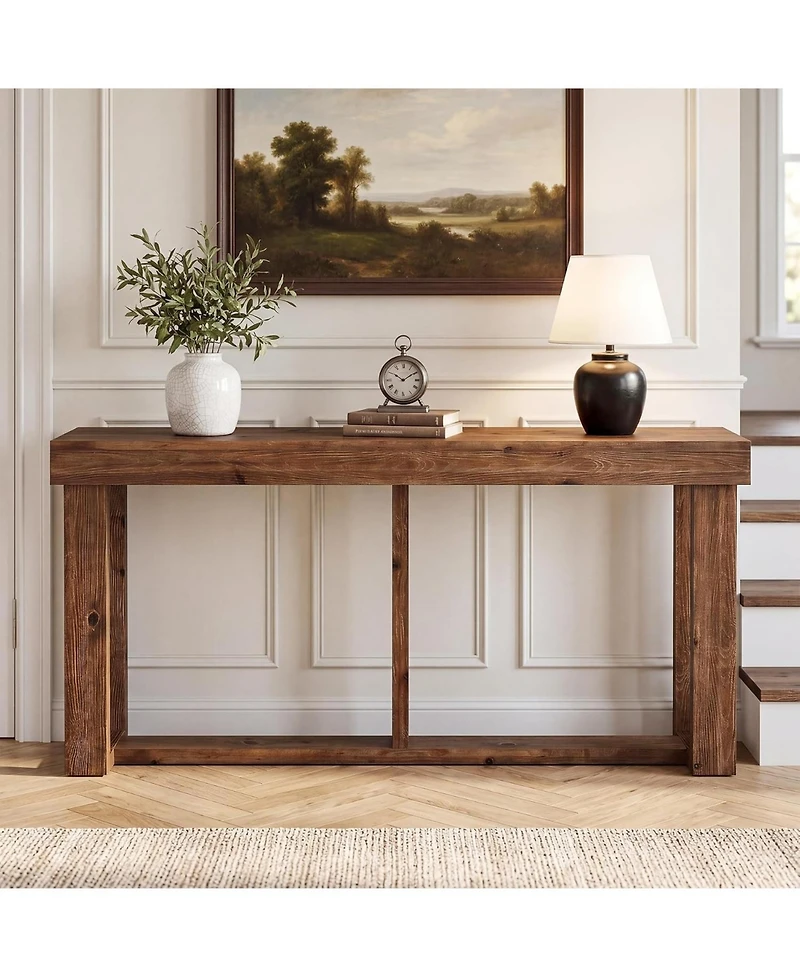 Tribesigns 63-Inch Solid Wood Console Table, Farmhouse Entryway Table with Storage, Narrow Skinny Sofa Table