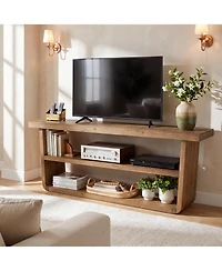 Tribesigns 63 Inch Solid Wood Tv Stand for 55/65/75 Inch TVs, 3-Tier Entertainment Center with Open Storage Shelves, Farmhouse Media Console
