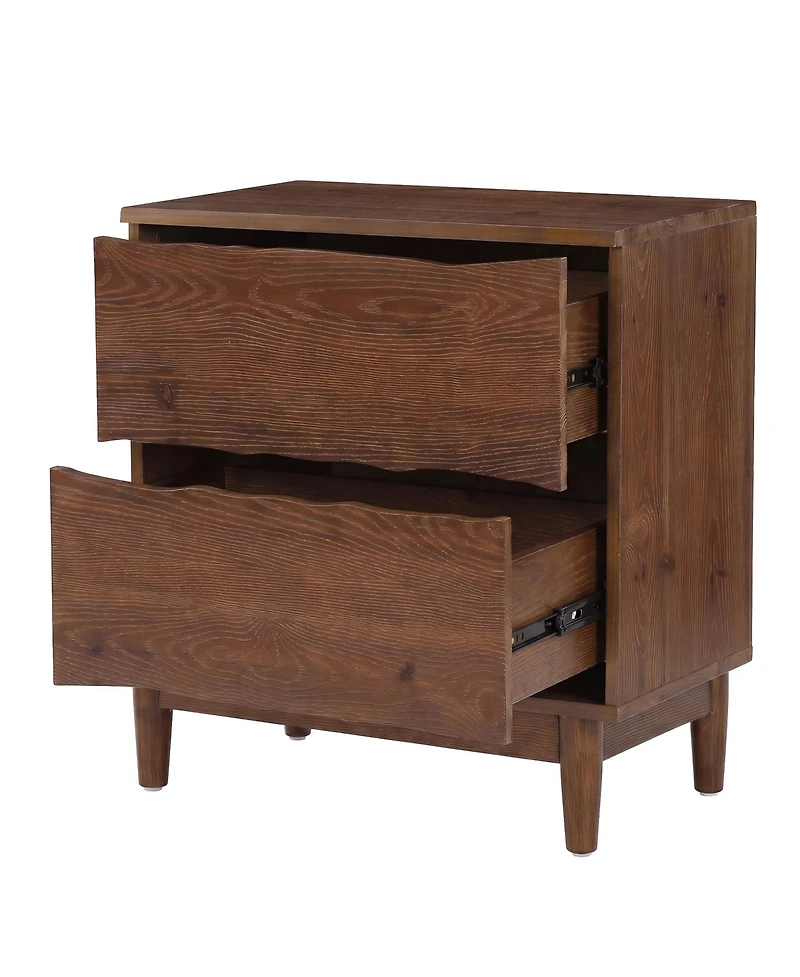 Tribesigns 2-Drawer Live-Edge Solid Wood Nightstand, Mid-Century Modern Bedside Table with Storage, End Table