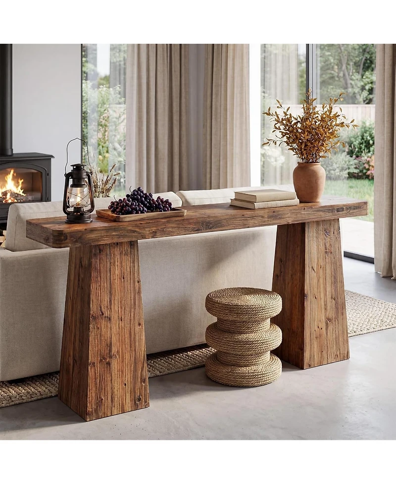 Tribesigns 63" Entryway Console Table, Solid Wood Sofa Table Behind Couch | Farmhouse Style, Narrow Design, Extra-wide Legs