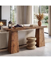 Tribesigns 63" Entryway Console Table, Solid Wood Sofa Table Behind Couch | Farmhouse Style, Narrow Design, Extra-wide Legs