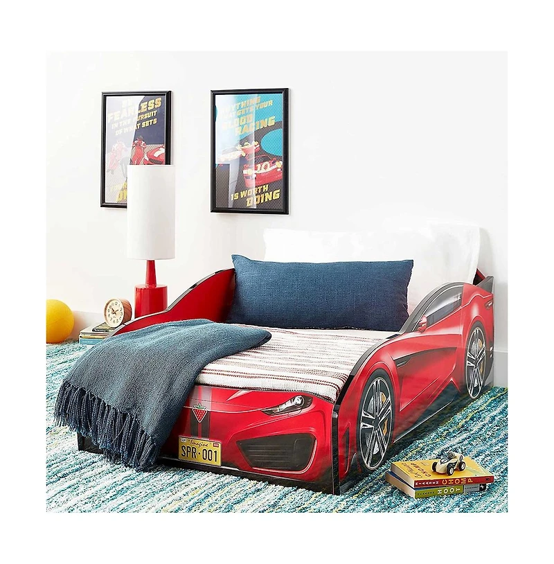 Cilek Kids Room Cilek Spyder Toddle-Size Race Car Bed, Red - Realistic 3D Graphics, License Plate