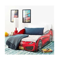 Cilek Kids Room Cilek Spyder Toddle-Size Race Car Bed, Red - Realistic 3D Graphics, License Plate