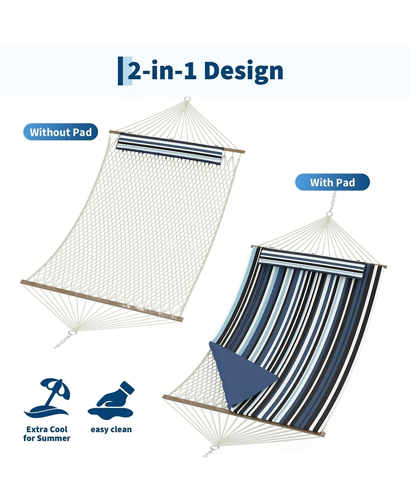 homfan Striped 12FEET Double Spreader Bar Hammock