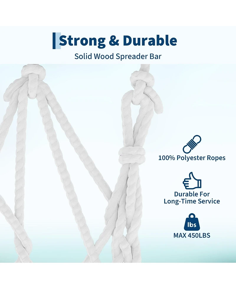 homfan 2 Person Cotton Rope Hammock Stripes, Polyester Pad, No Stand, 2-in-1 for Patio, Backyard, Garden or Beach