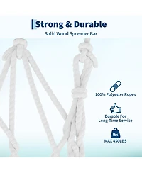 homfan 2 Person Cotton Rope Hammock Stripes, Polyester Pad, No Stand, 2-in-1 for Patio, Backyard, Garden or Beach