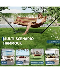 homfan Stripe Double Hammock Set – 450LBS, Freestanding with Pillows and Balance Rope for Patio or Yard