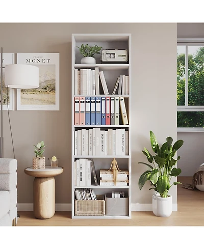 homfan 71.4" 6-Tier Bookcase, Industrial Rustic Brown Shelf with Storage, Wide Open Unit for Office, Living Room and Bedroom, Vertical Standing Design
