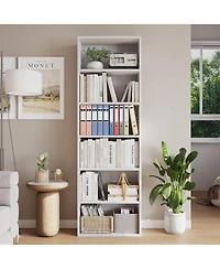 homfan 71.4" 6-Tier Bookcase, Industrial Rustic Brown Shelf with Storage, Wide Open Unit for Office, Living Room and Bedroom, Vertical Standing Design