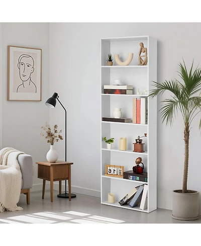 homfan 71.4" 6-Tier Bookcase, Industrial Rustic Brown Shelf with Storage, Wide Open Unit for Office, Living Room and Bedroom, Vertical Standing Design