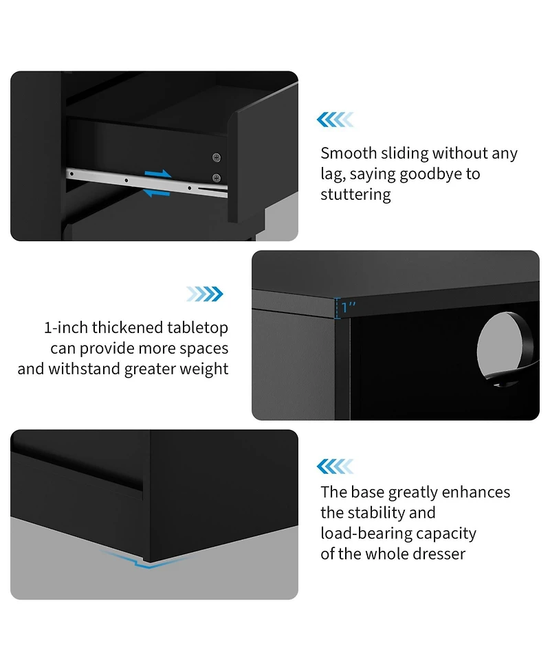 homfan Modern 4 Drawer Dresser with Usb Charging Station and Led Lights, Wide Storage Cabinet for Bedroom, Living Room, Power Outlet Included
