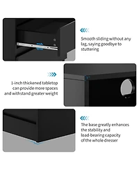 homfan Modern 4 Drawer Dresser with Usb Charging Station and Led Lights, Wide Storage Cabinet for Bedroom, Living Room, Power Outlet Included