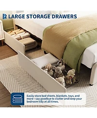 homfan Twin Size Upholstered Platform Bed Frame with Led Lights, Adjustable Headboard, 2 Storage Drawers, No Box Spring Needed, Easy Assembly