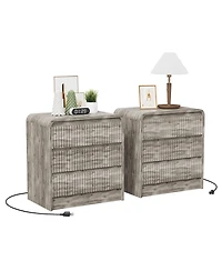 homfan Set of 2 Fluted Nightstands with Charging Station and 3 Drawers