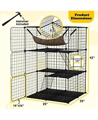 Hongge 3-Tier Indoor Cat Cage Detachable Metal Wire Enclosure with Hammock and Skylight