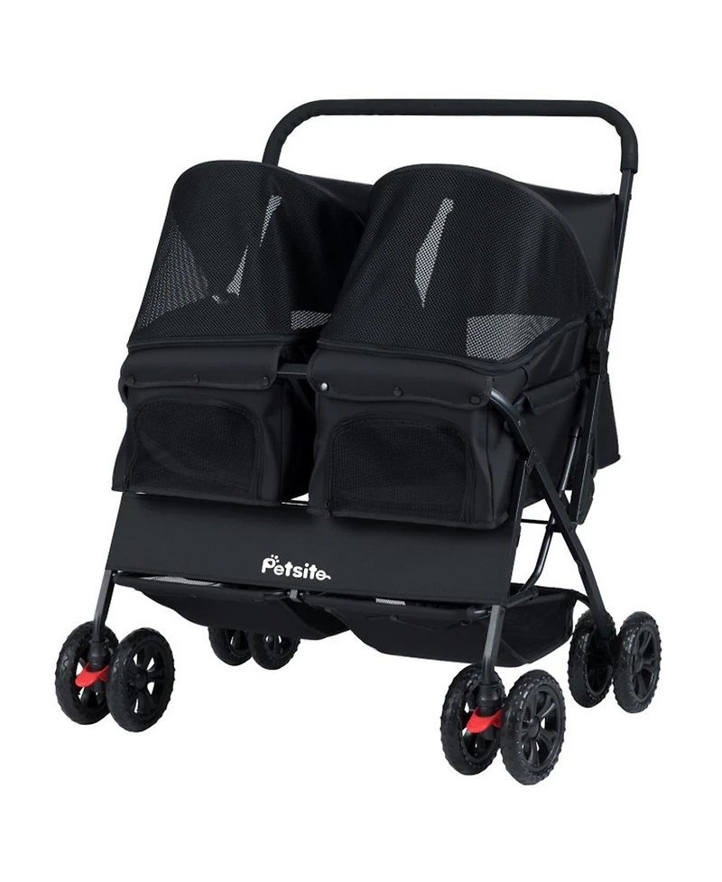 Hongge Foldable Double Pet Stroller with Adjustable Sunshade Safety Leash and Storage Baskets
