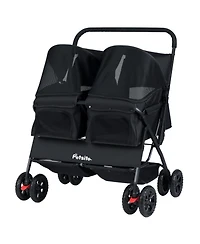 Hongge Foldable Double Pet Stroller with Adjustable Sunshade Safety Leash and Storage Baskets
