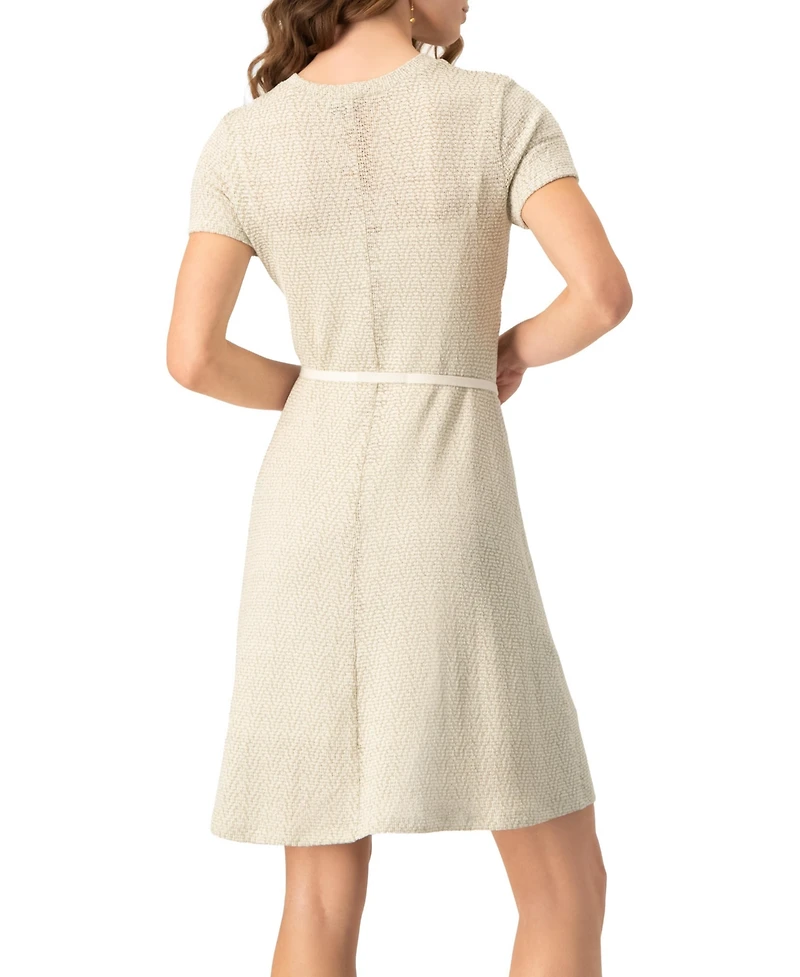 Ivonne Women's Short Sleeve Textured Knit A-Line Dress