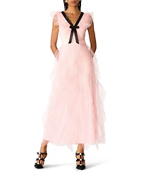 Betsey Johnson Juniors' Cascading Tulle Contrast Bow V-Neck Maxi Dress