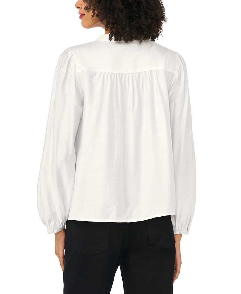 Macy's Women's Button-Front Long-Sleeve Crewneck Blouse