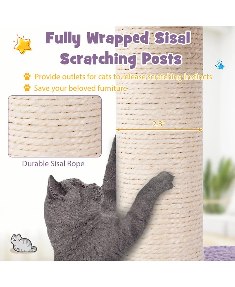 Hongge 55 Inch Multi-Level Cat Tower with Sisal Scratching Posts Hammock and Condo for Small Cats