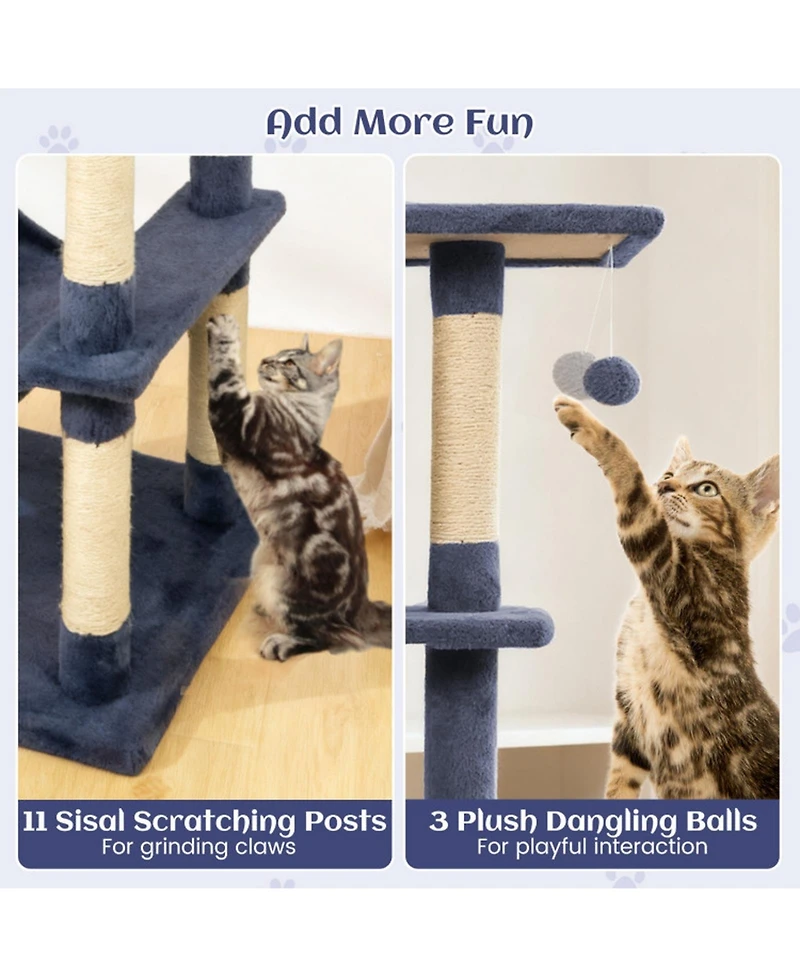 Hongge 80 Inch Cat Tree with 2 Large Condos Hammock Basket and Sisal Scratching Posts