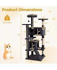 Hongge 52 Inch Cat Tree Tower with Dual Hideaway Caves Padded Perches and Sisal Posts