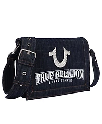 True Religion Bling Horseshoe Denim Messenger Bag with Adjustable Strap