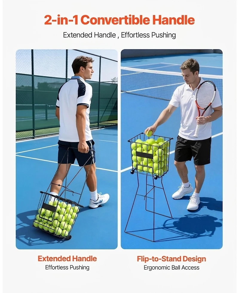 Sevorley Tennis and Pickleball Ball Hopper Cart with Wheels, Holds 75 Balls